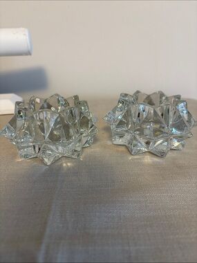 MCM Geometric Glass Tealight Votive Candleholders Set Clear
